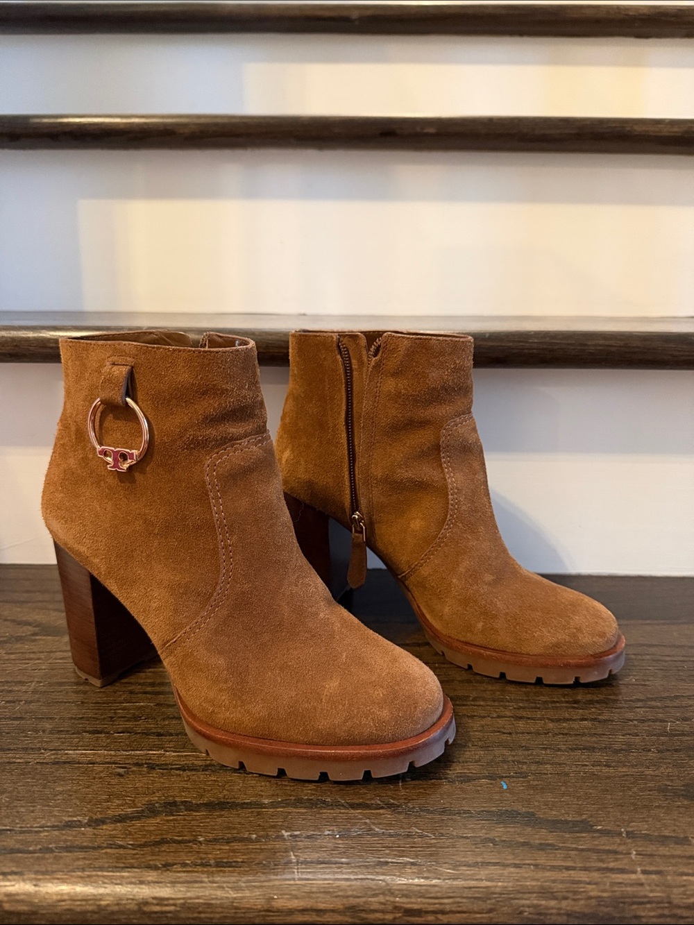 Tory Burch Women’s Suede Ankle Boot with Block Heel - Brown